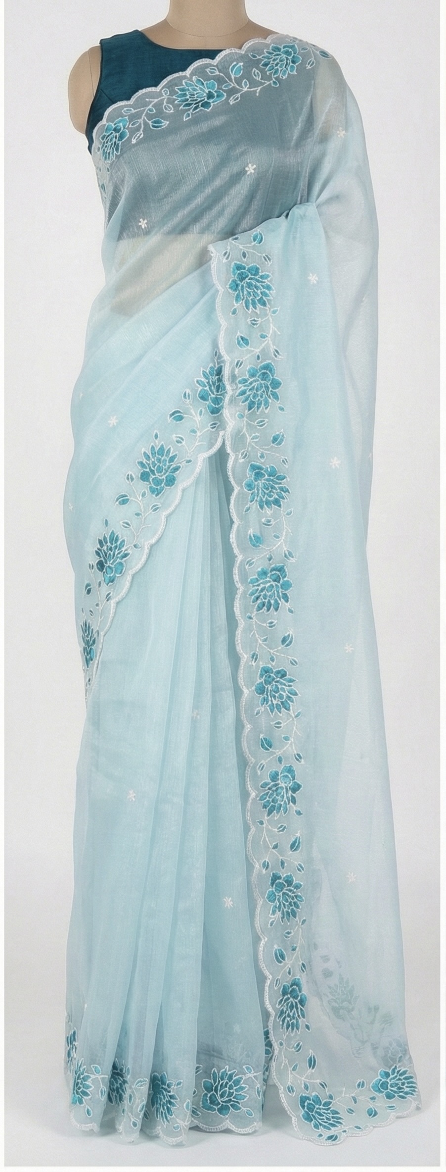 Beautiful Supernet Floral Embroidery Saree